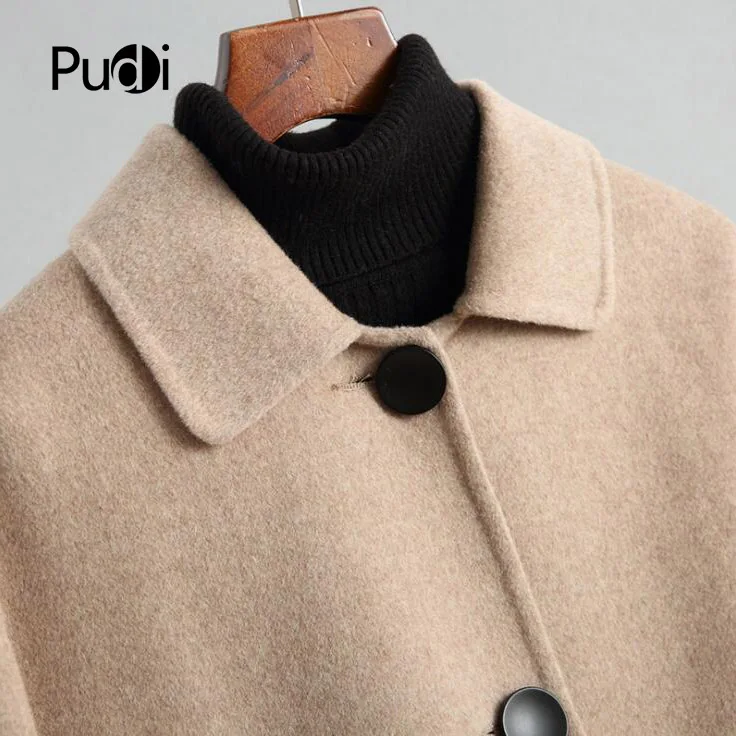 PUDI RO18053 Женская Осенняя зимняя новая длинная однотонная шерстяная куртка с карманом Дамская длинная стильная куртка с карманом для отдыха