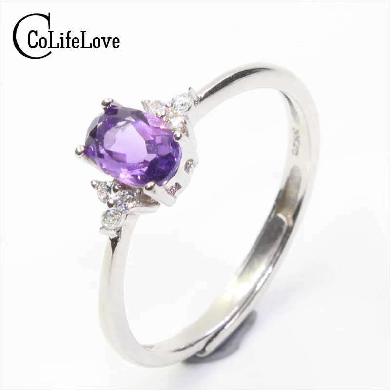 Кольцо из серебра 925 пробы с натуральным аметистом 4 х6 мм|gift gifts|gift valentines daygift jewelry |