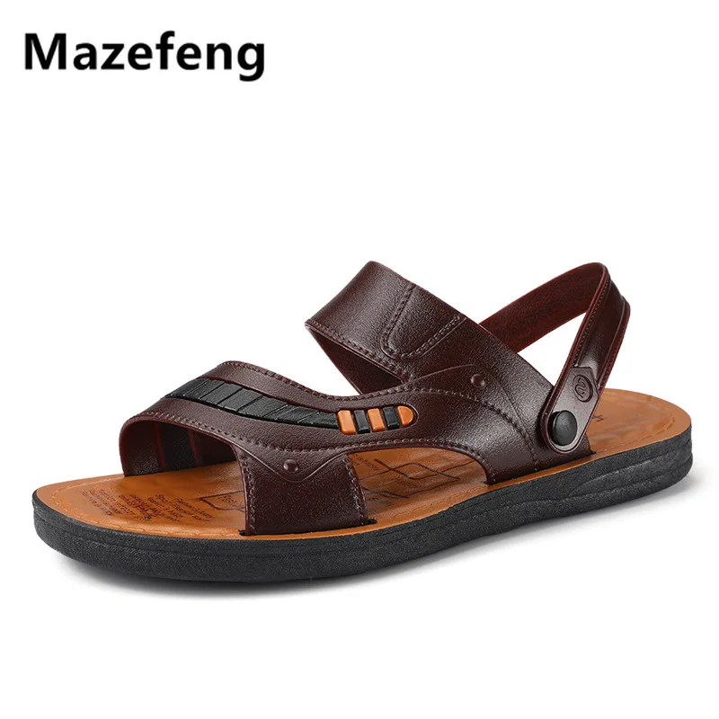 Mazefeng/Новинка года; летние мужские сандалии из искусственной кожи; классические римские сандалии; шлепанцы; уличные кроссовки; пляжные вьетнамки; мужские мягкие сандалии; повседневная обувь