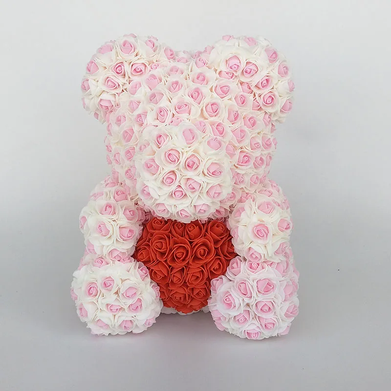 light pink Медвежонок Роза медведь с сердцем искусственные розы Пена Розы Цветок День святого Валентина подарки День матери 35 см цветы - Color: light pink