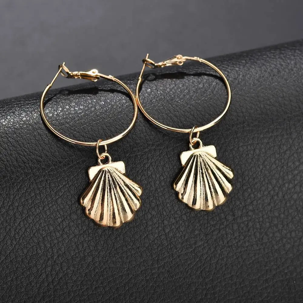Korean Vintage Geometric Dangle Earring For Women Round Heart Gold Color Fashion Drop Earrings brincos Jewelry New - Окраска металла: L