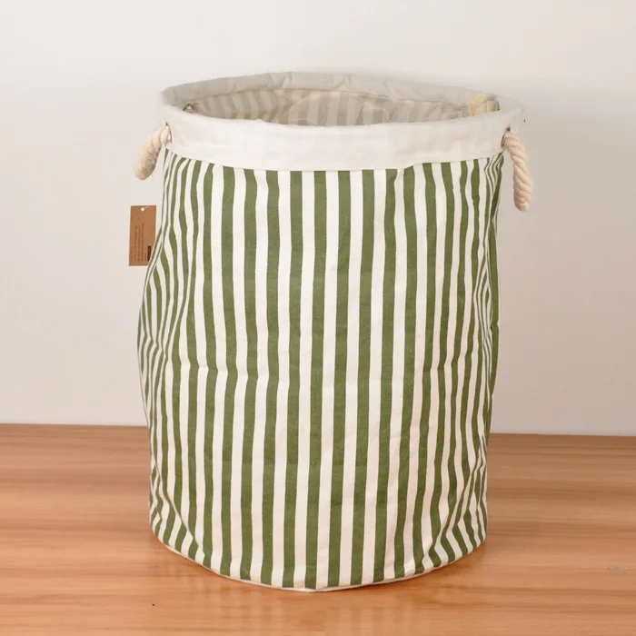 Cotton Linen Zakka Toy Storage Laundry Basket Large Capacity Blue Orange Black Stripe Zigzag With Handle Fold Bin 40x50cm | Дом и сад