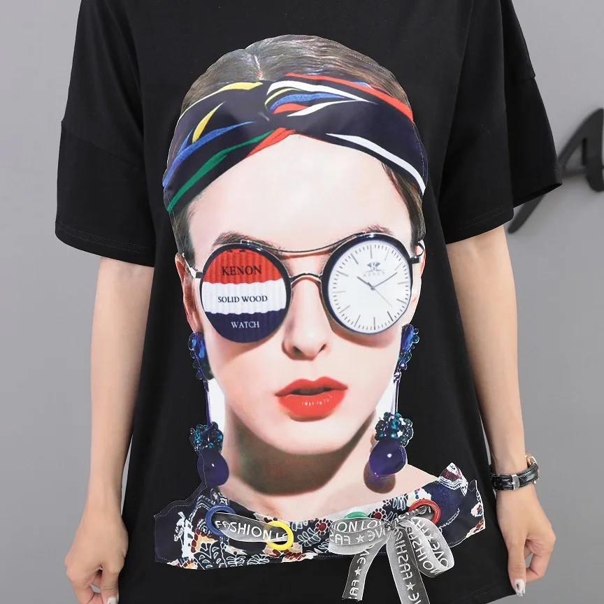 Длинная женская футболка с d принтом лето 2019 Харадзюку свободные футболки