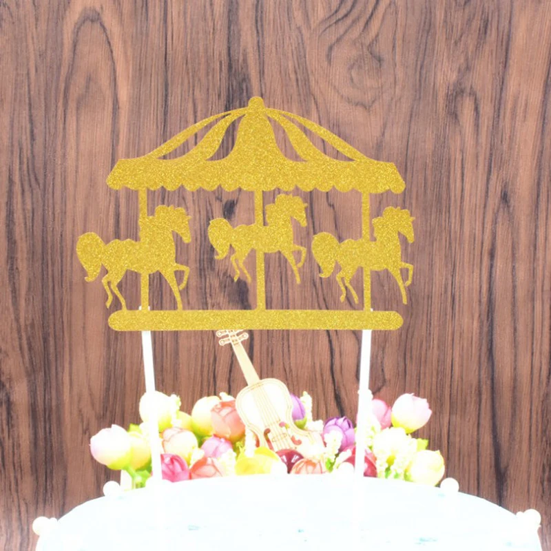 10 шт./лот Милая карусель лошади Блестящий торт Топпер День Рождения украшения для