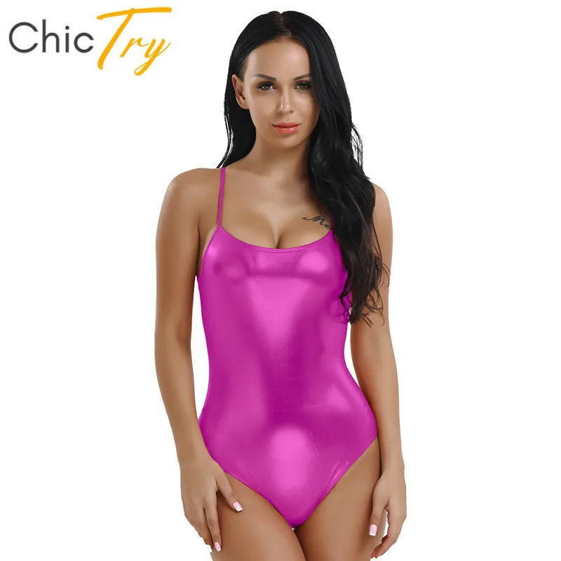 Женский Блестящий балетный купальник ChicTry из лакированной кожи сплошной на