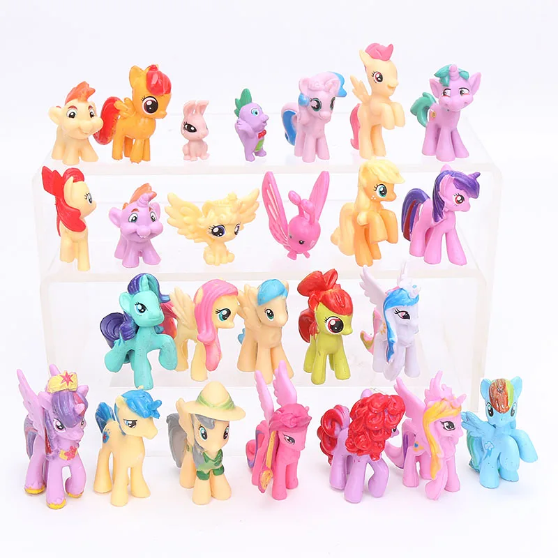 Набор из 25 шт. игрушки My Little Pony, 2,5-5 см, пони, ПВХ, фигурки, радуга, Dash, сумеречные Искорки, Спайк, дракон, Эпплджек, куклы