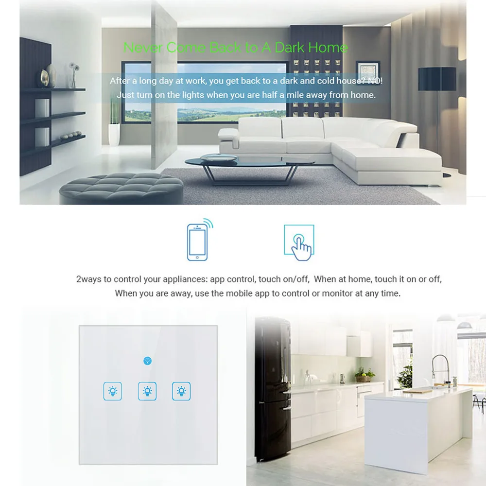 EPULA UK Smart WiFi трехполосный кнопочный переключатель для Amazon Alexa/Google Home App Control|Умные
