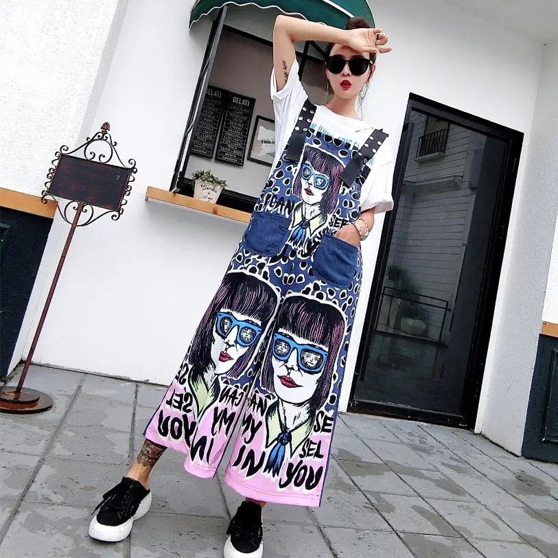 Модный женский джинсовый комбинезон из Таиланда с рисунком повседневный