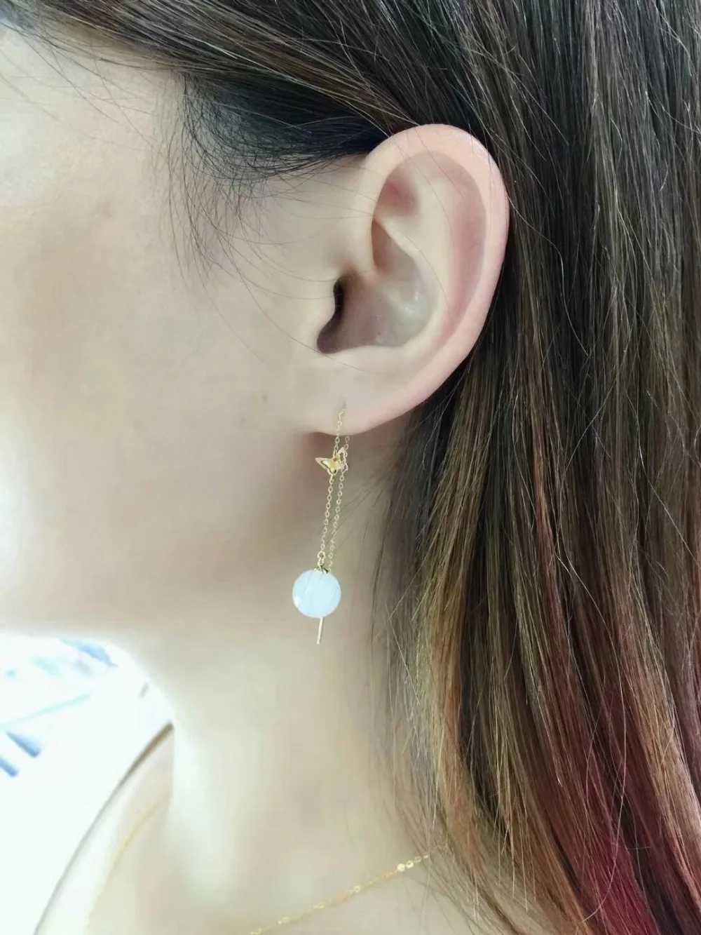 

SHILOVEM 18k yellow gold real Natural white Jasper drop earring classic fine Jewelry women wedding gift 10*10mm yze101012hby