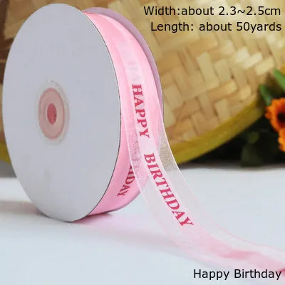 Pink Happy Birthday 50 ярдов с днем рождения шелковая атласная лента с наилучшими пожеланиями DIY ремесло День Рождения украшения Sweing Подарочная коробка торт упаковочная лента - Цвет: Pink Happy Birthday