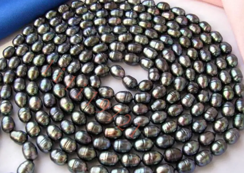 

10-11mm black rice freshwater cultured pearl necklace 100"