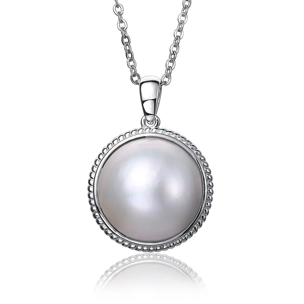 White Pearl Silver 925 пробы ожерелье из серебра и жемчуга 17-18 мм большой круглый пресноводный жемчуг Цепочки и ожерелья белый/синий Mabe с жемчужным кулоном Цепочки и ожерелья s для Для женщин - Цвет камня: White Pearl Silver