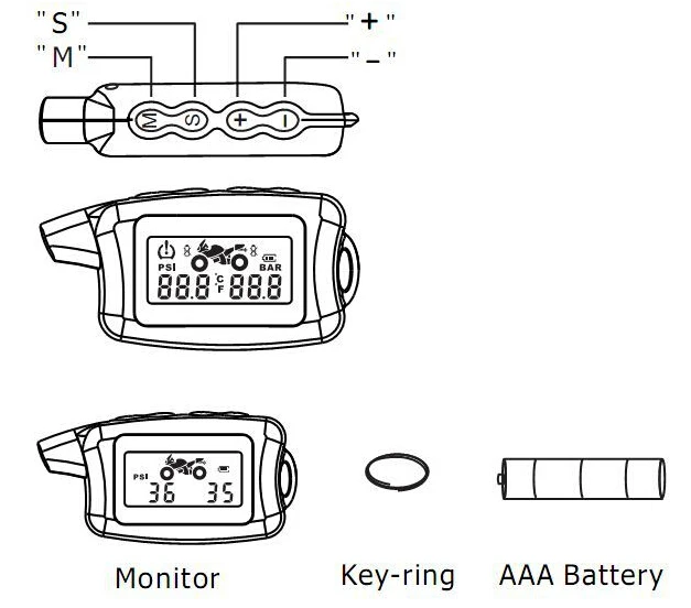 Универсальная система контроля давления и температуры в шинах, система TPMS для мотоциклов с 2 внешними датчиками