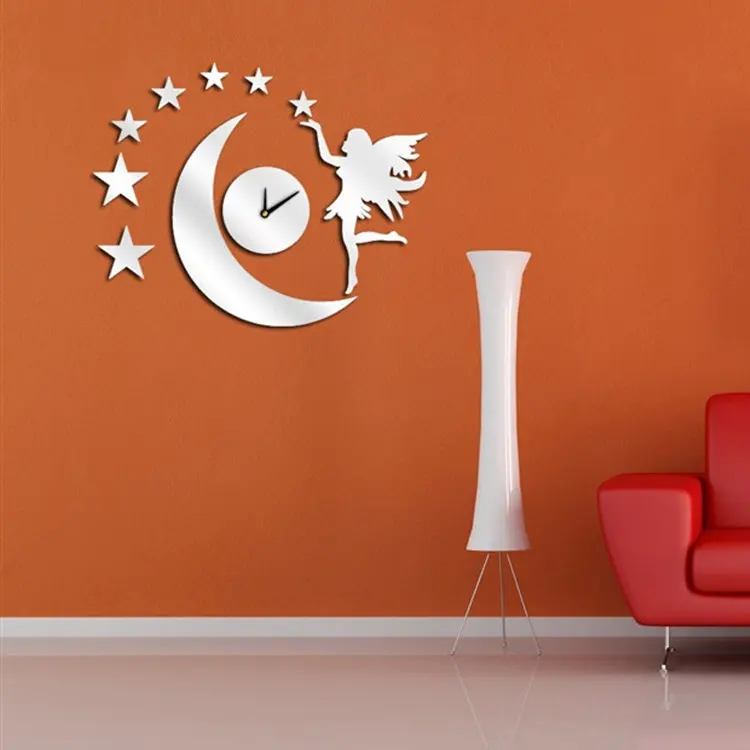 Free Shipping Wall Sticker Clocks Angel Mirror Surface DIY Clock Personalized Kid's Room Decoration Quartz Mute Acrylic | Дом и сад