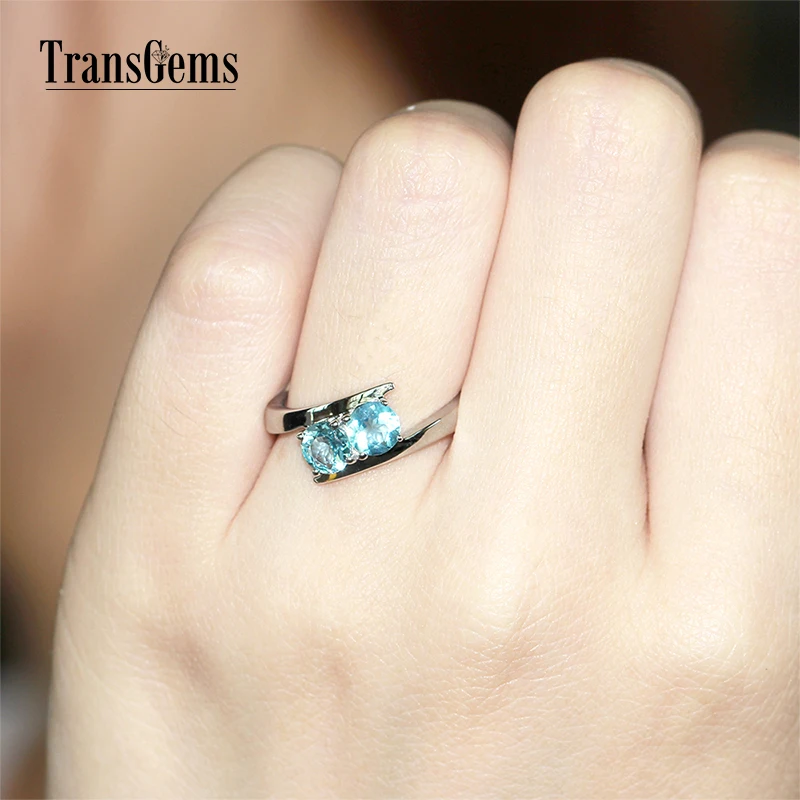 TransGems 1 TCW карат Натуральный аквамарин обручальное кольцо для годовщины 14K белое