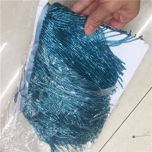5Meter wholesale 15cm(6inches) heavy Glass Gold color Seed Beaded Fringe Lamp Costume Trim Crafts - Цвет: Sky blue