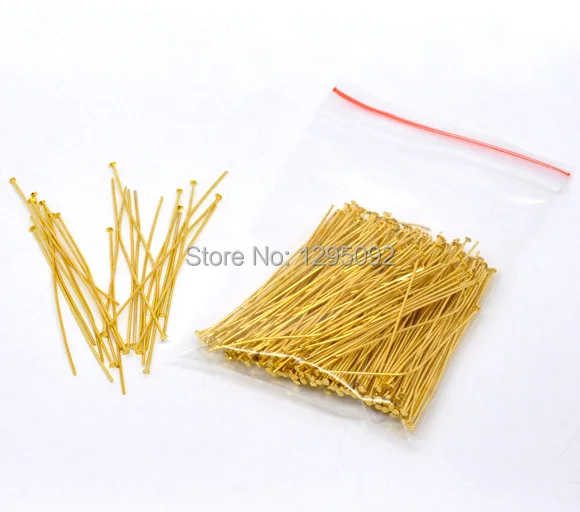 200Pcs Ball Head Pins Copper Gold Plated Jewelry Findings Charms 60x0.8mm