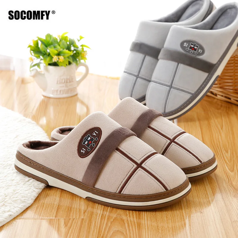 SOCOMFY/зимние домашние тапочки мужская обувь мягкая плюшевая теплая дышащие