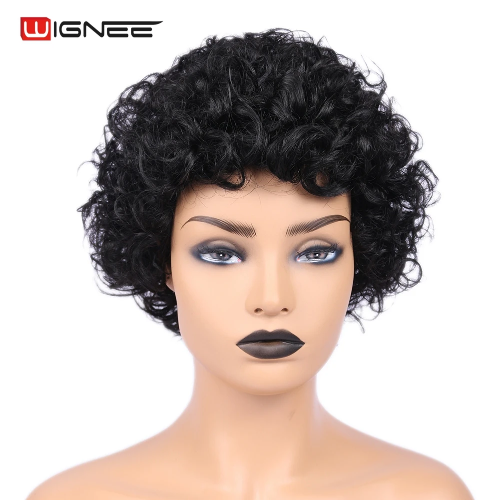 Wignee Brazilian Human Hair Wigs For Black/White Women 150% High Density Short Jerry Curl Remy Hair Machine Made Curly Human Wig
