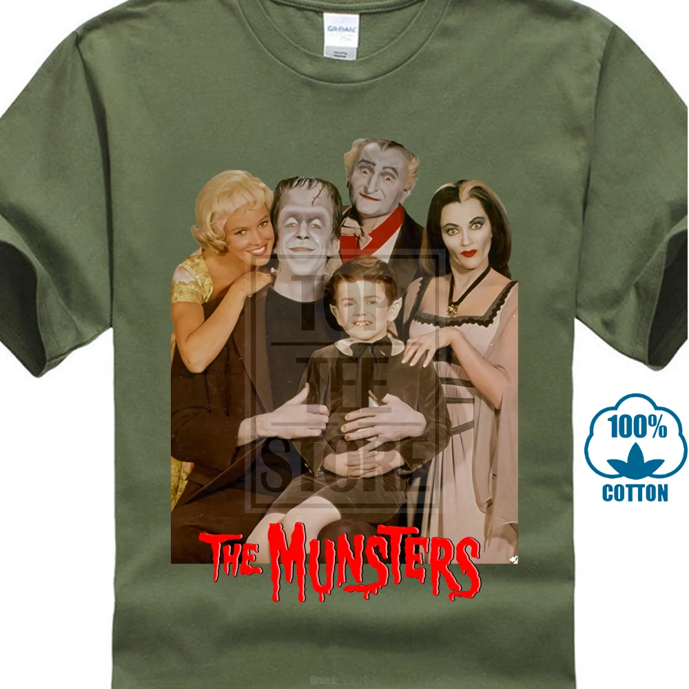 Семейная цветная футболка с принтом «Munsters», футболка из хлопка - Цвет: Армейский зеленый