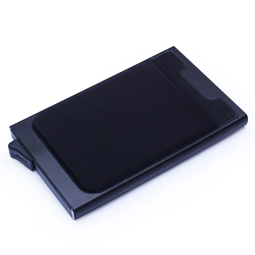 Алюминий бумажник с заднего кармана ID Card Holder RFID Блокировка мини-тонкий металлический кошелек автоматические всплывающие Кредитная карта монет кошелек