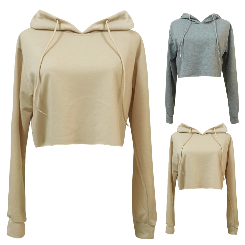 Короткие пупок Толстовка Урожай Повседневный пуловер Топы эластичные твердые