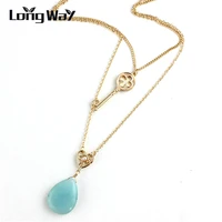longway new fashion blue natural stone beads glaze necklaces key pendant double layer necklace necklaces for women sne160069103