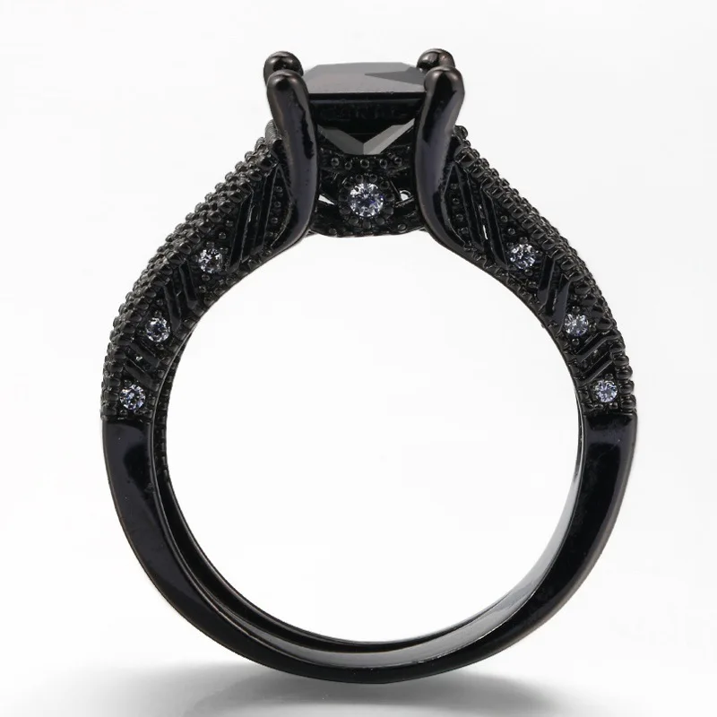 Большие круглые черные циркониевые кольца для женщин и мужчин черное золото