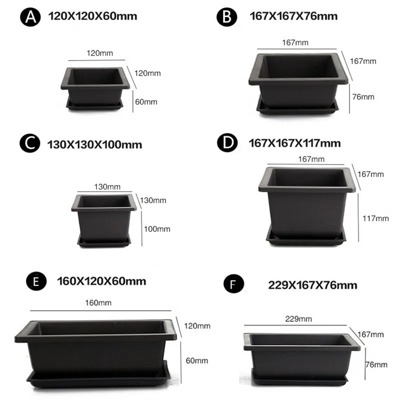 

100set Imitation Plastic Flower Pot With Tray Balcony Square Flower Bonsai Bowl Nursery Basin pots Planter Rectangle Flower Pots