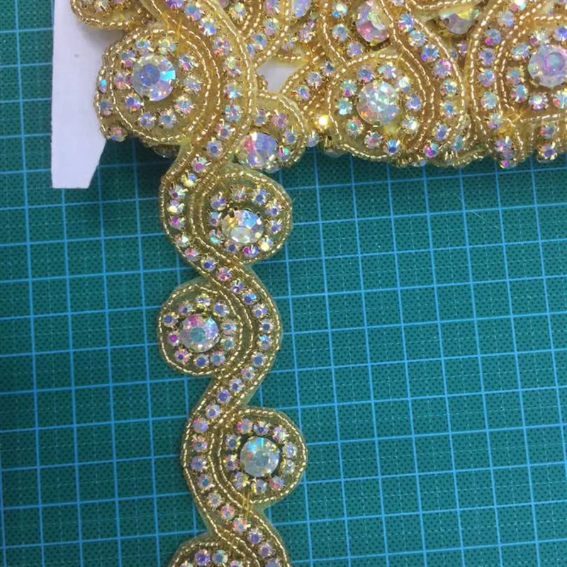 Gold with AB 5 ярдов много цвет жемчуг кристалл отделка с бисером из горного хрусталя аппликация железа на свадебный костюм пришить - Цвет: Gold with AB