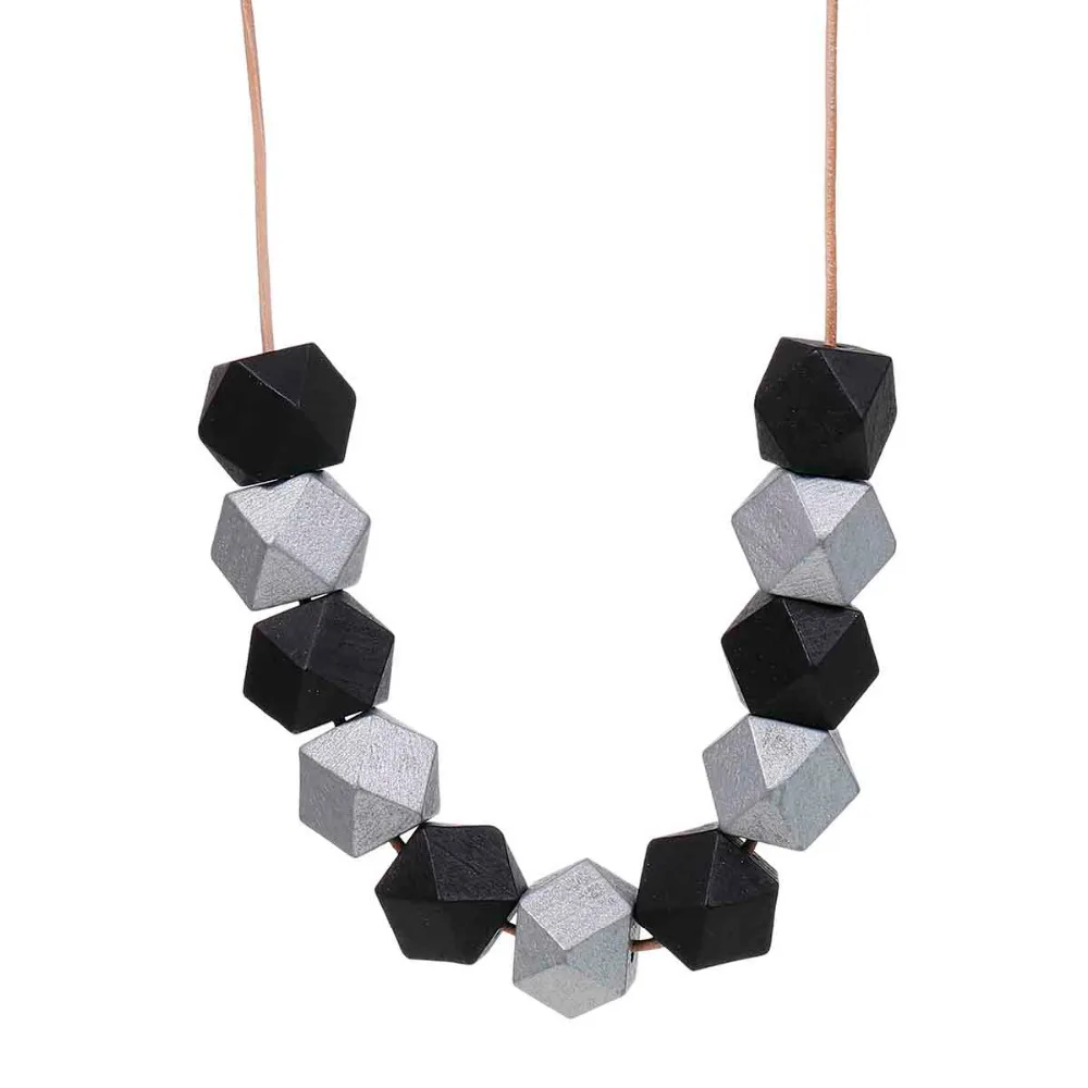 DoreenBeads массивное ожерелье из кожзаменителя круглый многогранник черный Хиноки