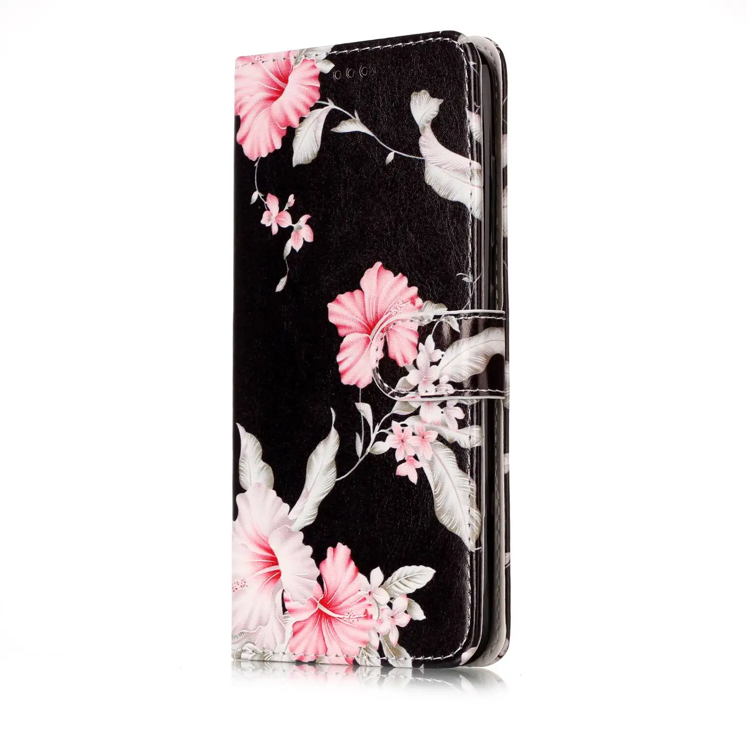 Flowers are printed in black Genuine leather magnet turnover card PU case for ZTE | Мобильные телефоны и аксессуары