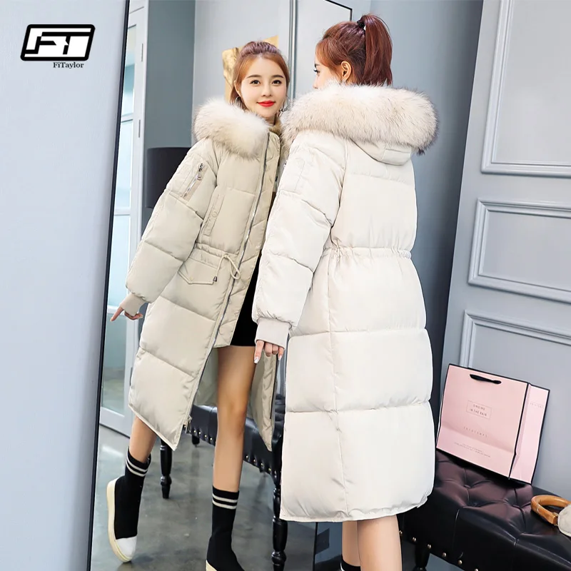 Fitaylor зимние парки с хлопковой подкладкой большой меховой воротник Женское