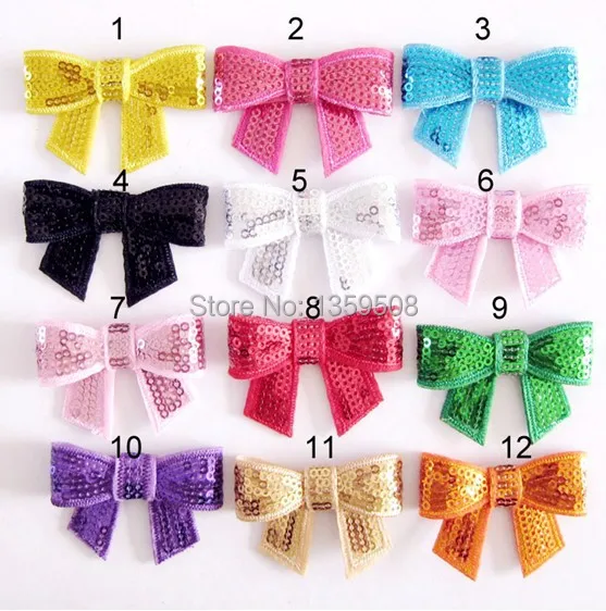 

Free Shipping! Wholesale Sequin Bow Knot Applique,Embroideried Sequin Bows,Girls' Hair Accessories Boutique Bows DIY Findings