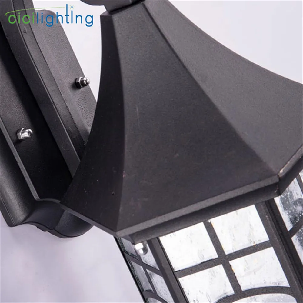 Online Illuminazione Esterna Nera Del Supporto Della Parete Del Portico Del Patio Esterno 5W Ha Condotto Gli Apparecchi Esterni Della Lanterna Della Parete Con La Tonalità Di Vetro Seminata Chiara