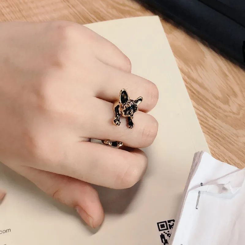 Blucome NEW Vintage Animal Puppy Shape Cocktail Rings Antique Gold Color Party Fashion Accessories For Women Girls Jewelry Gifts | Украшения