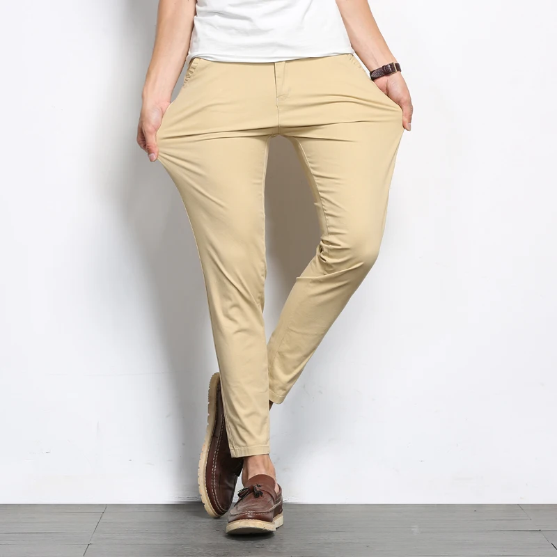 Брюки мужские прямые хлопковые повседневные модные штаны Slim Fit до щиколотки
