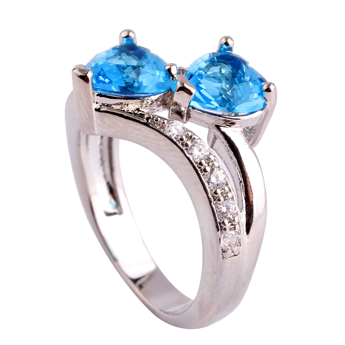 Lingmei Free shipping Women Blue Silver plated Ring Sz 6 7 8 9 10 11 12 Heart Jewelry Girl wholesale | Украшения и аксессуары