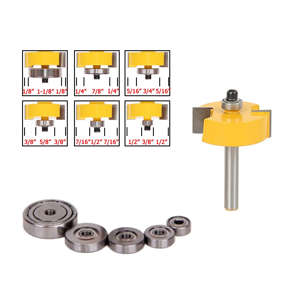 Регулируемый 1/2 'Ƈ/4'' хвостовик Rabbet маршрутизатор бит W/6 набор подшипников