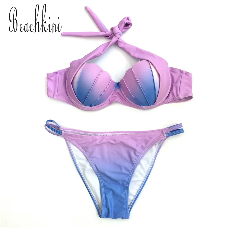 Женский купальник-бикини из двух предметов с треугольным вырезом и градиентной
