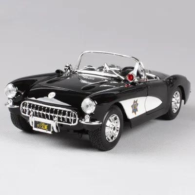 Black-police car Моделирование 1:18 1957 Chevrolet Corvette металлический сплав модель автомобиля, коллекция и подарок капот классическая модель автомобиля украшения - Цвет: Black-police car
