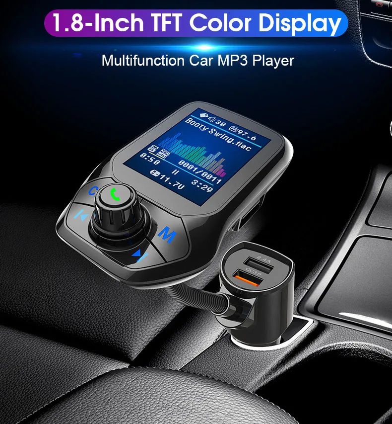 JINSERTA Quick charge 3 0 Bluetooth FM трансмиттер двойной USB 1 8 &quotTFT экран модулятор комплект