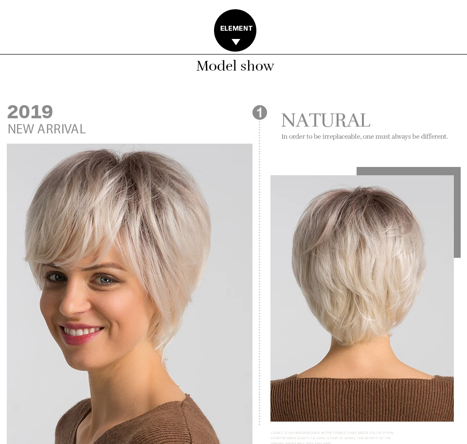Element, 6 дюймов, короткий синтетический парик, смесь, 50% человеческие волосы для женщин, модные, стриженые, вечерние, на каждый день, парики