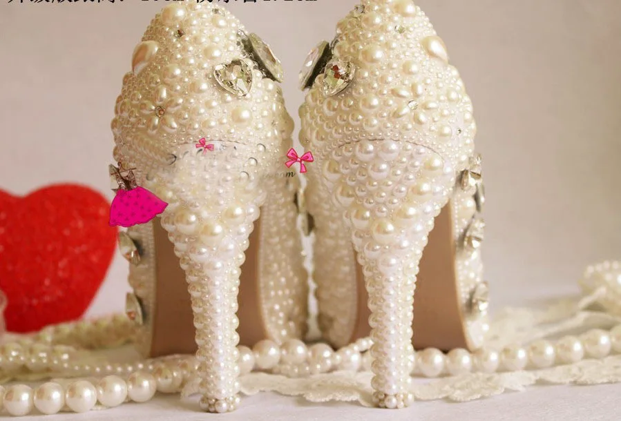 

luxurious handmade fashion Formal Dress Shoes 10cm high princess Pearl rhinestone the crystal formal evening dress shoes
