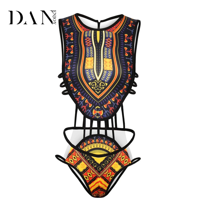 Danenjoy Африканский геометрическим принтом Одна деталь купальник 2018 High Cut Монокини