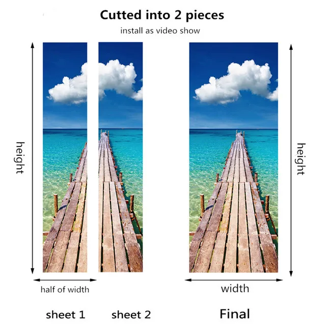 051-cutted into 2pcs Креативные наклейки на двери из цельного куска для гостиной, самоклеящиеся ПВХ, Индивидуальный размер, 3D обои, деревянные наклейки для ремонта дверей - Цвет: 051-cutted into 2pcs