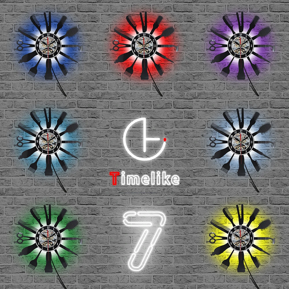 Креативные виниловые настенные часы идея для подарка парикмахерской