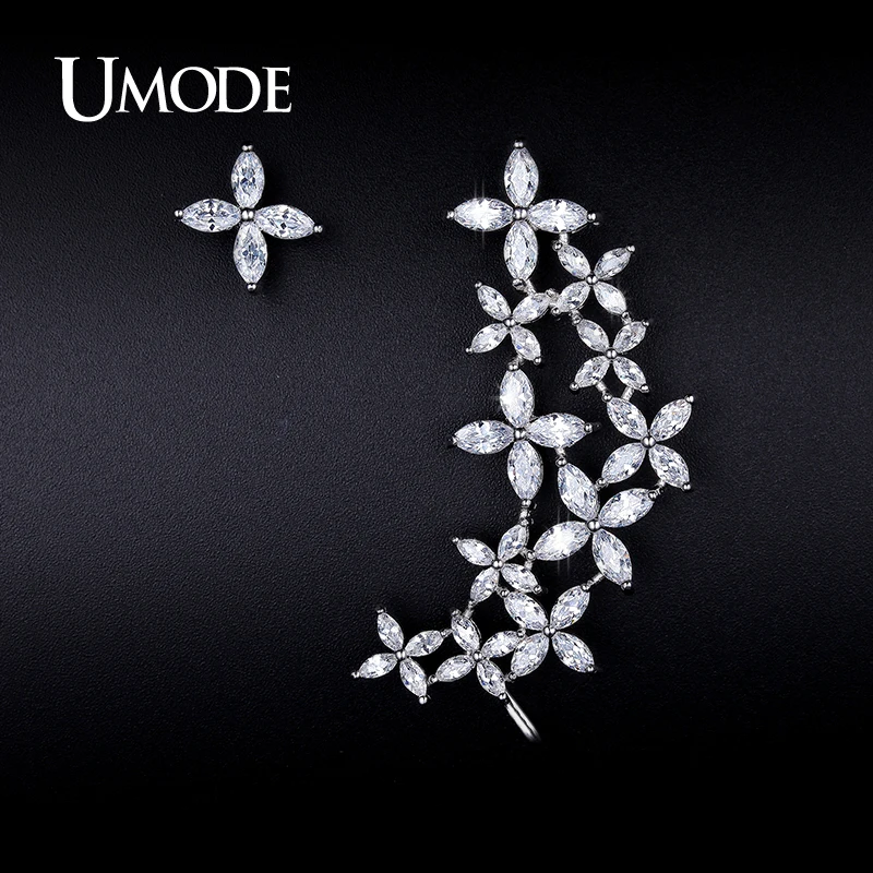 Женские серьги гвоздики с кристаллами UMODE манжеты фианитами бижутерия для