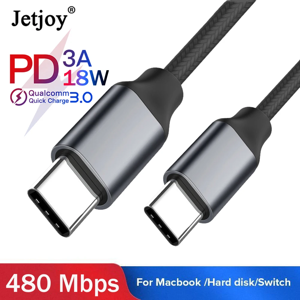 Jetjoy USB C к USB C type C кабель Male to Male 3A PD кабель для быстрой зарядки данных зарядный кабель нейлоновый плетеный провод PD 18 Вт Быстрая зарядка