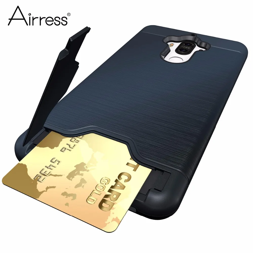 Airress for Huawei Mate 9 Premium Dual Layers TPU Brushed Defender Phone Case Cover with Card Pocket Stand |